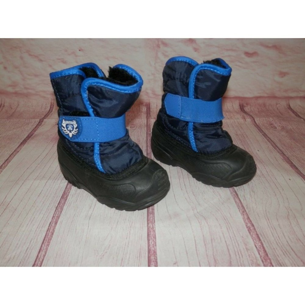 Boys or Girls Sz 7 Kamik Black Blue Waterproof Insulated Winter Snow Boots 3630